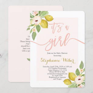Invitation Fille Baby shower citron