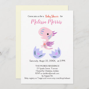 Invitation Fille Baby shower Cute Petit Dragon Bébé Hatching