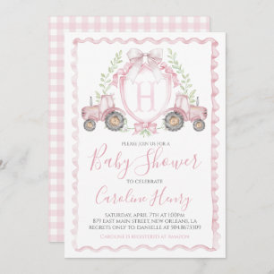 Invitation Fille Baby shower de ferme En vichy rose