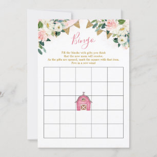 Invitation Fille Baby shower de ferme rose Jeu de Bingo