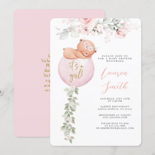 Invitation Fille Baby shower de l'ours rose Teddy