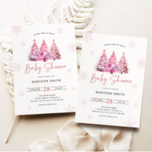 Invitation Fille Baby shower de Noël Rose d'hiver
