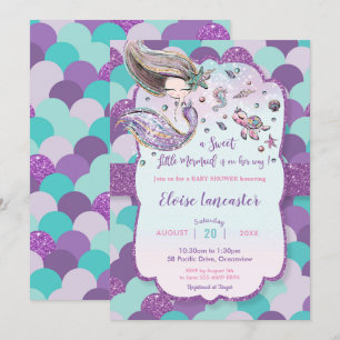 Invitation Fille Baby shower de sirène sous la mer violette