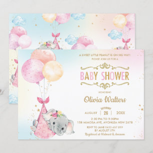 Invitation Fille Baby shower des ballons d'éléphants géants