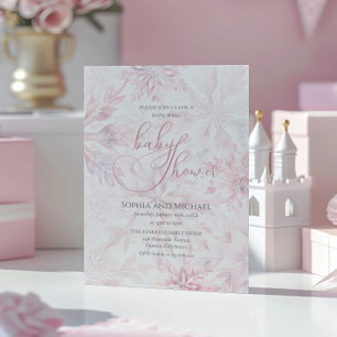 Invitation Fille Baby shower d'hiver Feu de neige rose