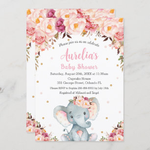 Invitation Fille Baby shower Eléphant rose pâle