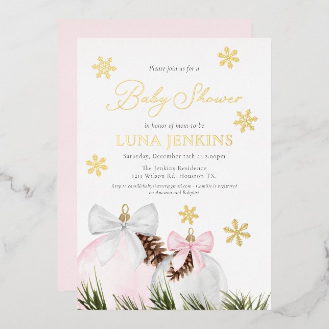 Invitation Fille Baby shower Foil (Recto/Verso)