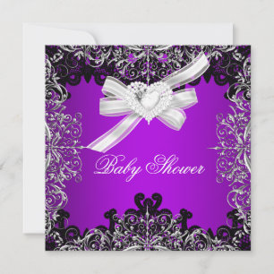 Invitation Fille Baby shower Joli violet blanc noir