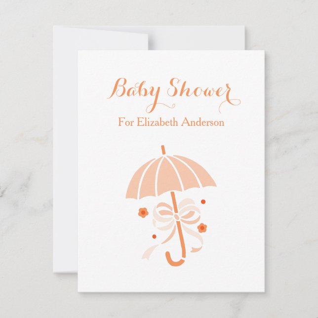Invitation Fille Baby shower Mignonne Parapluie Orange Avec B (Devant)