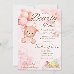 Invitation Fille Baby shower ours