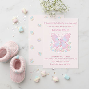 Invitation Fille Baby Shower Papillon Rose Fraise 