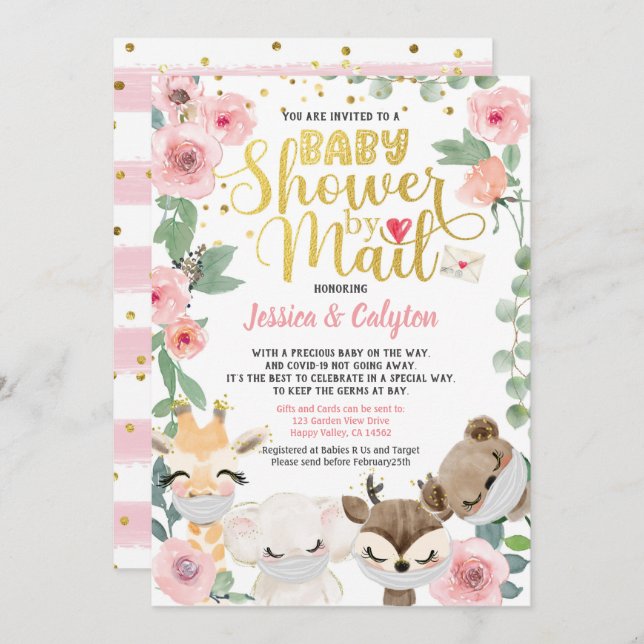 Invitation Fille Baby shower par courrier Pandemic Woodland A (Devant / Derrière)
