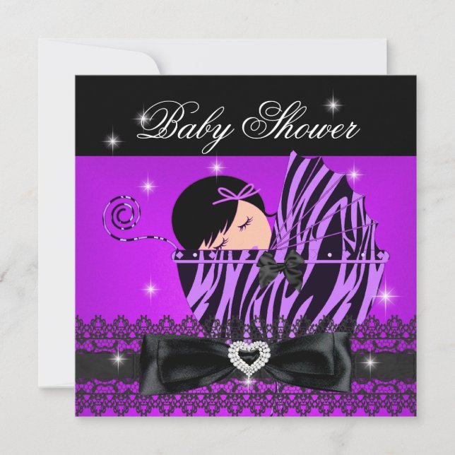 Invitation Fille Baby shower Party Purple Black Lace (Devant)