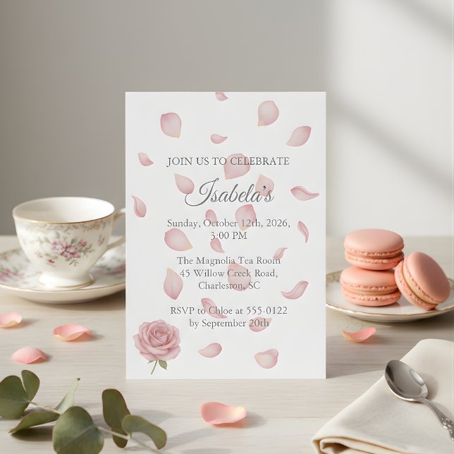 Invitation Fille Baby Shower Pétales de Rose Rose (Créateur téléchargé)
