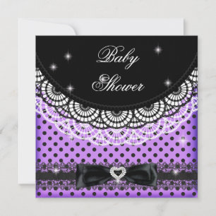 Invitation Fille Baby shower Polka Dot Party Purple Black
