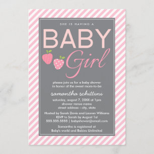Invitation Fille Baby shower rose et gris moderne Berry Sweet