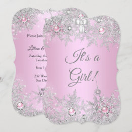 Invitation Fille Baby shower rose hiver WonderLand