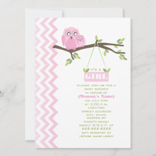 Invitation Fille Baby shower Rose Mère & Chouette Bébé