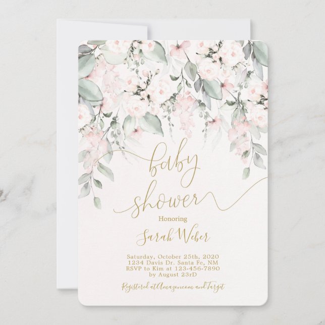 Invitation Fille baby shower rose pastel (Devant)