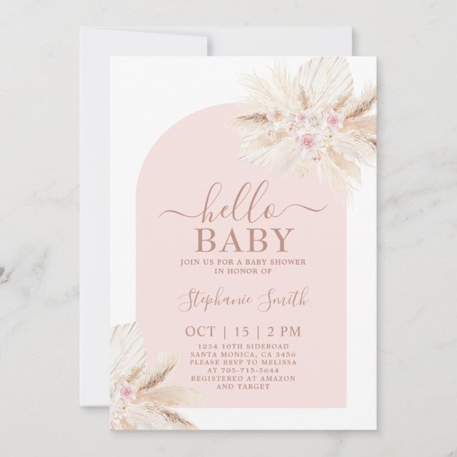 Invitation fille Baby shower tropical rose vif (Devant)