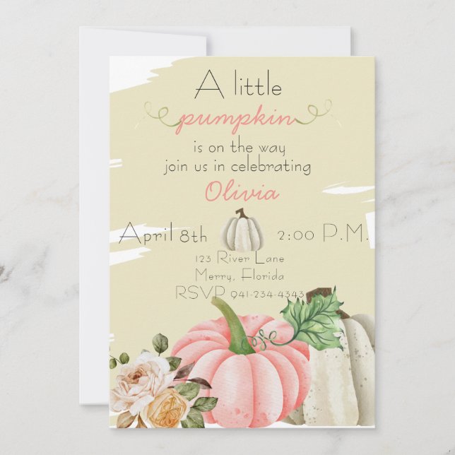 Invitation Fille baby shower Un petit Citrouille est en route (Devant)