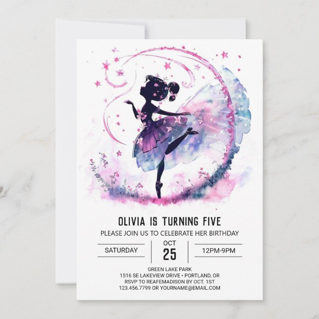 Invitation Fille Ballerina numérique Anniversaire (Devant)