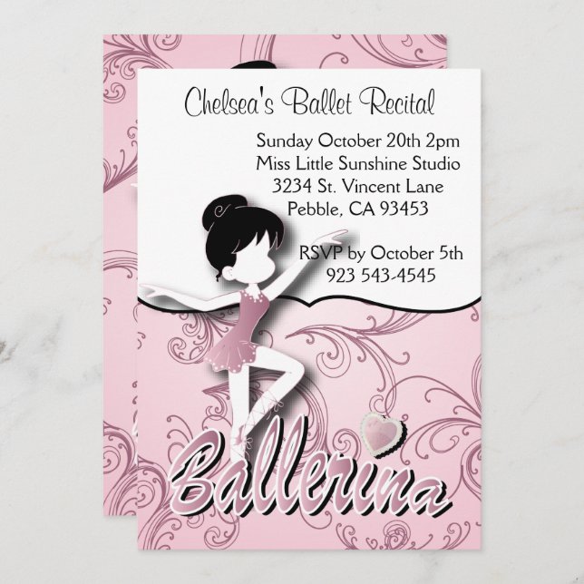 Invitation Fille Ballerina rose| Ballet Dance Considérant (Devant / Derrière)