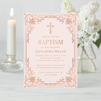 Fille Baptême Rose Or Blush Rose Vintage Élégant