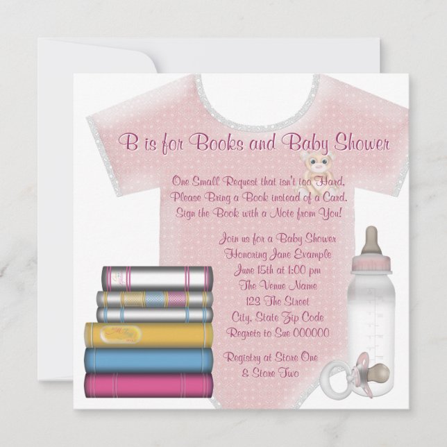 Invitation Fille Bébé Apporte un Livre Baby Shower (Devant)