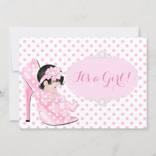 Invitation Fille Bébé Baby Shower Rose Blanc Points C