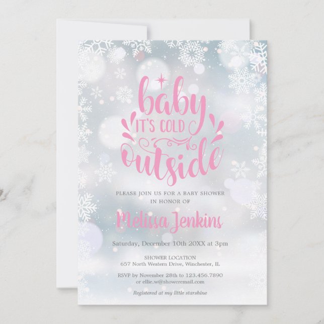 Invitation Fille Bébé C'est Froid Dehors Bébé Shower Hiver (Devant)