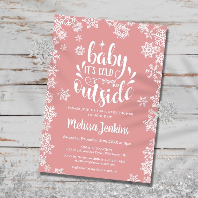 Invitation Fille Bébé C'est Froid Dehors Bébé Shower Hiver (Baby It's Cold Outside Girl Winter Baby Shower Invitation)