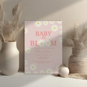 Invitation Fille bébé en fleur marguerite Baby shower rose fl