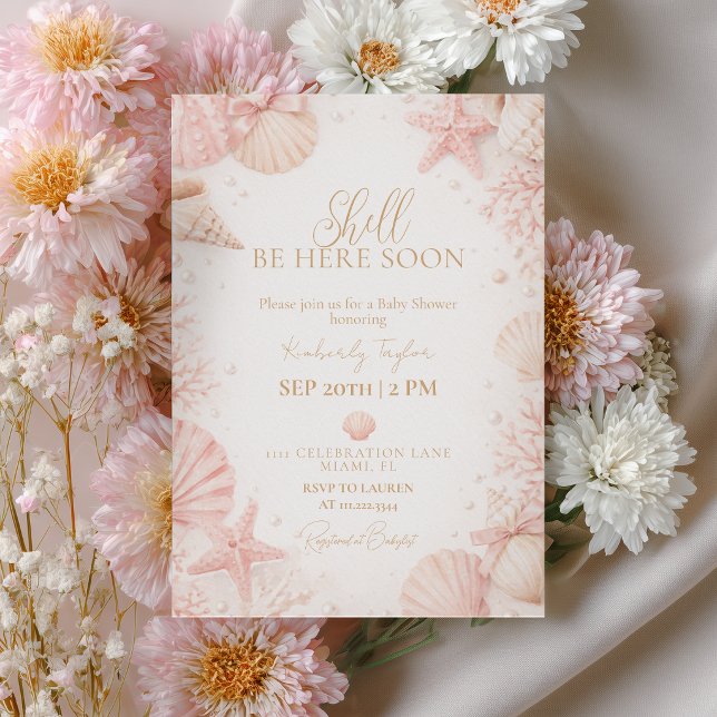 Invitation Fille Bébé Fête Prénatale Shell Arrive Bientôt (Créateur téléchargé)