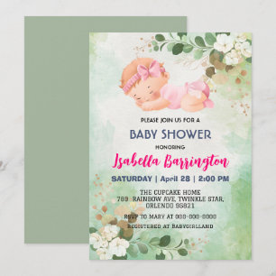 Invitation Fille bébé mignonne rose fleurs de marguerite show