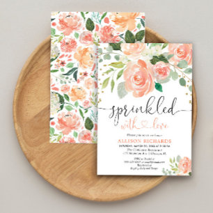 Invitation Fille bébé saupoudrer d'aquarelles florales verdur