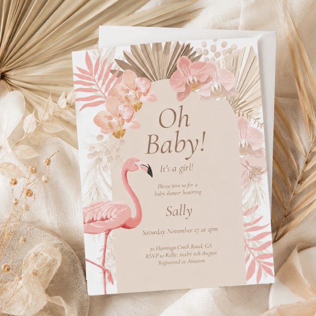 Invitation Fille bébé shower flamant rose (Créateur téléchargé)