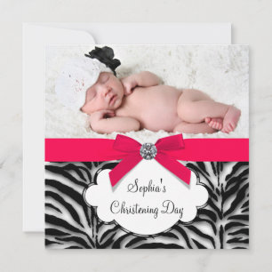 Invitation Fille Bébé Zèbre Rouge Photo Baptême