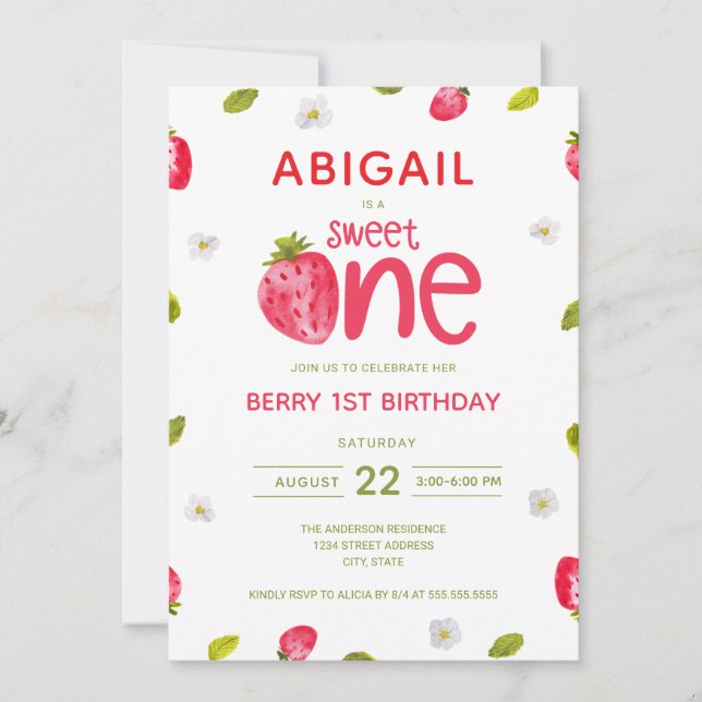 Invitation Fille Berry 1er anniversaire (Devant)