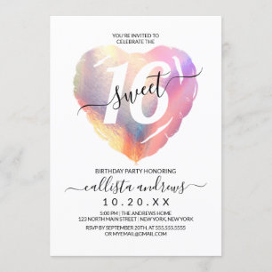 Invitation Fille Blanc Iridescente Foil Coeur Balloon Sweet 1