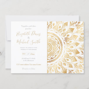 Invitation Fille Blanc Mandala Or Floral