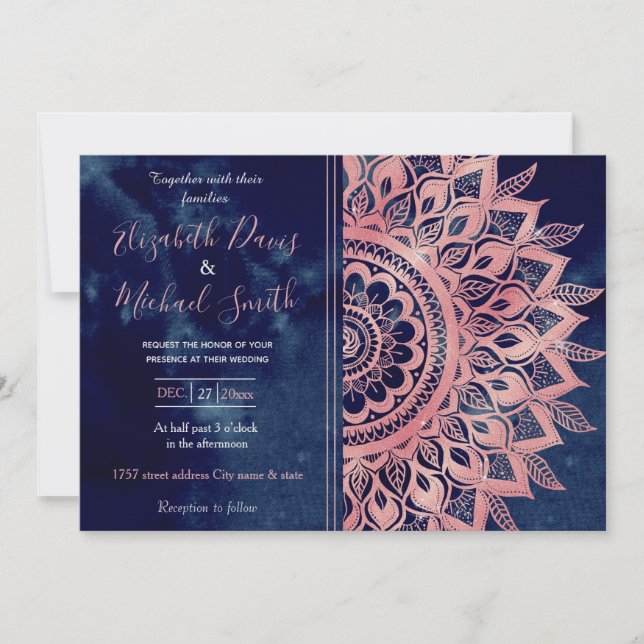 Invitation Fille bleu rose Mandala Floral  (Devant)