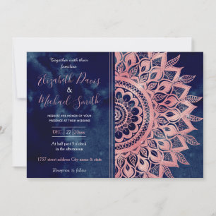 Invitation Fille bleu rose Mandala Floral