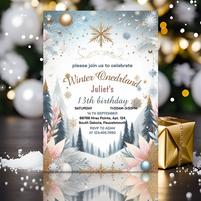 Invitation Fille bleue glacée neige hiver Onederland 13e anni (Créateur téléchargé)