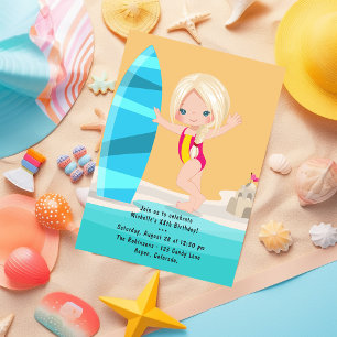 Invitation Fille Blonde Summer Beach fête d'anniversaire