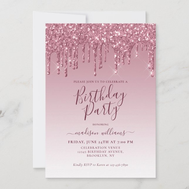 Invitation Fille Blush Parties scintillant rose étincelante g (Devant)