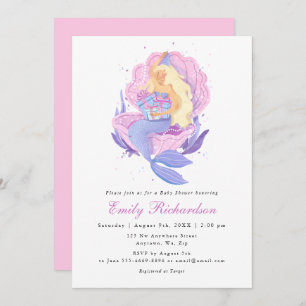 Invitation Fille Blush Pink Pastel Petit Baby shower Sirène