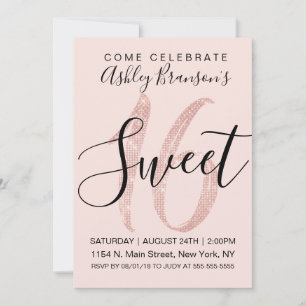 Invitation Fille Blush Rose Rose Or Sequin Parties scintillan