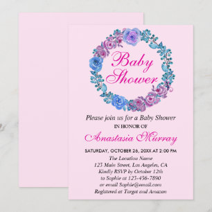 Invitation Fille Blush rose violet Baby shower de couronne fl