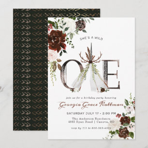 Invitation Fille Bohème Florale Andouiller Tribale Sauvageonn